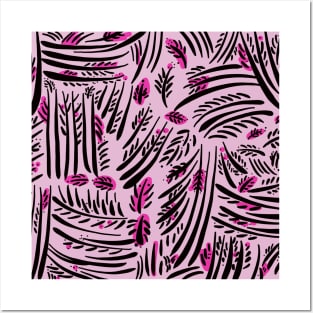 Organic Hand Drawn Foliage Fuchsia Posters and Art